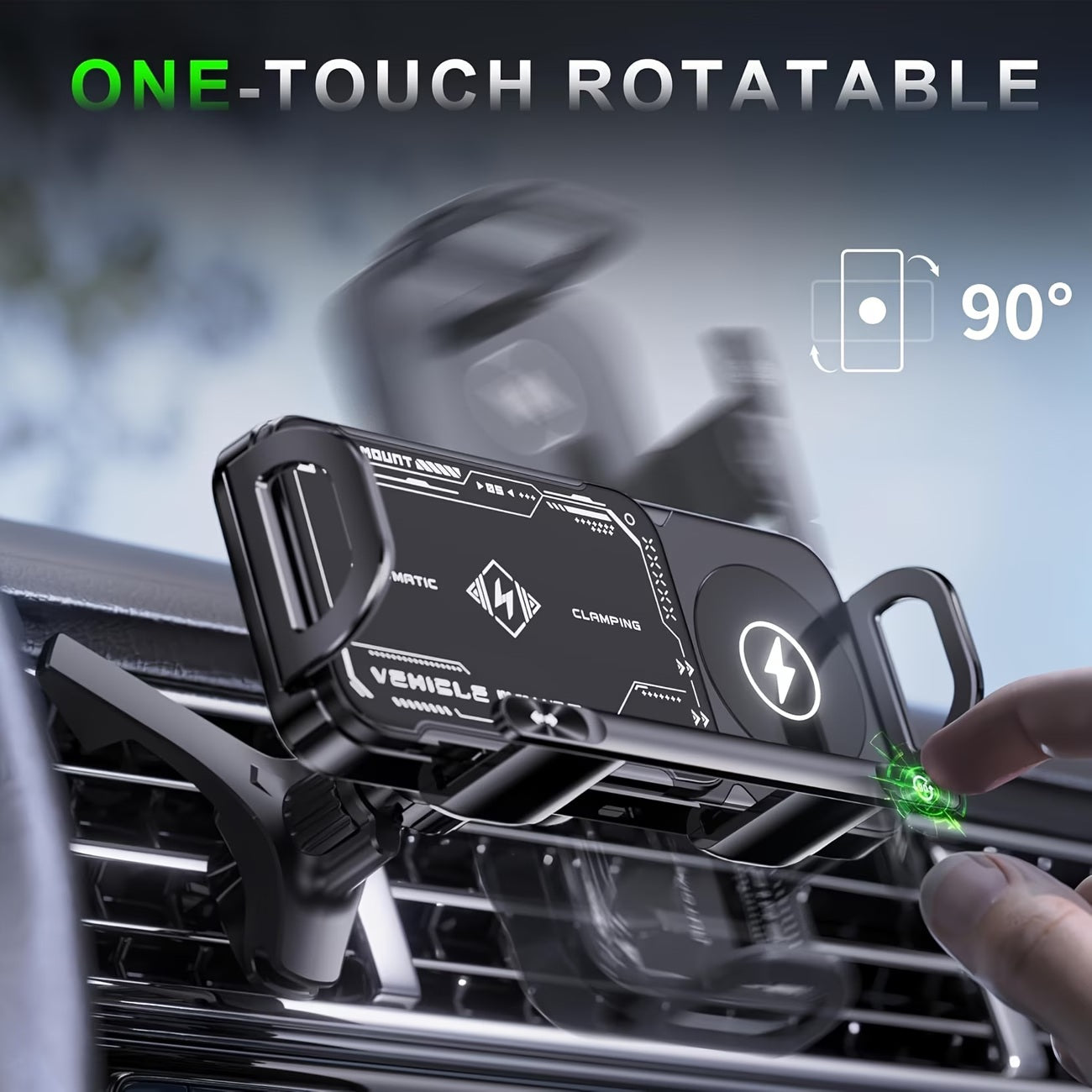 Wireless Charging Car Phone Mount – Auto Rotating 2-in-1 Fast Charger