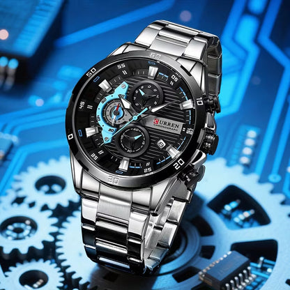 🔥 CURREN Men’s Luxury Chronograph Watch – Stainless Steel Body - All Dials Working
