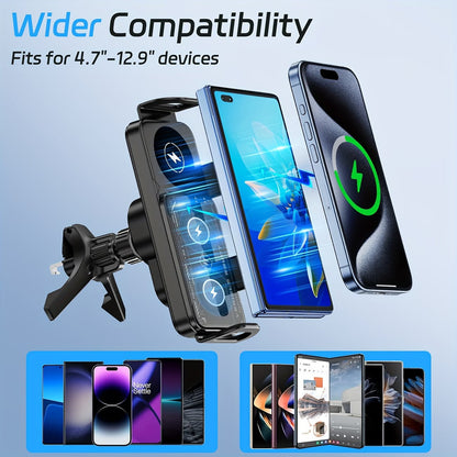 Wireless Charging Car Phone Mount – Auto Rotating 2-in-1 Fast Charger