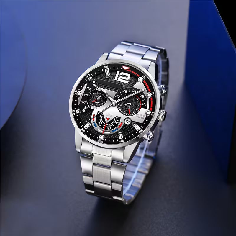 Premium Men’s 5-Piece Gift Set – Stylish Watch, Wallet, Glasses, Pen & Keychain