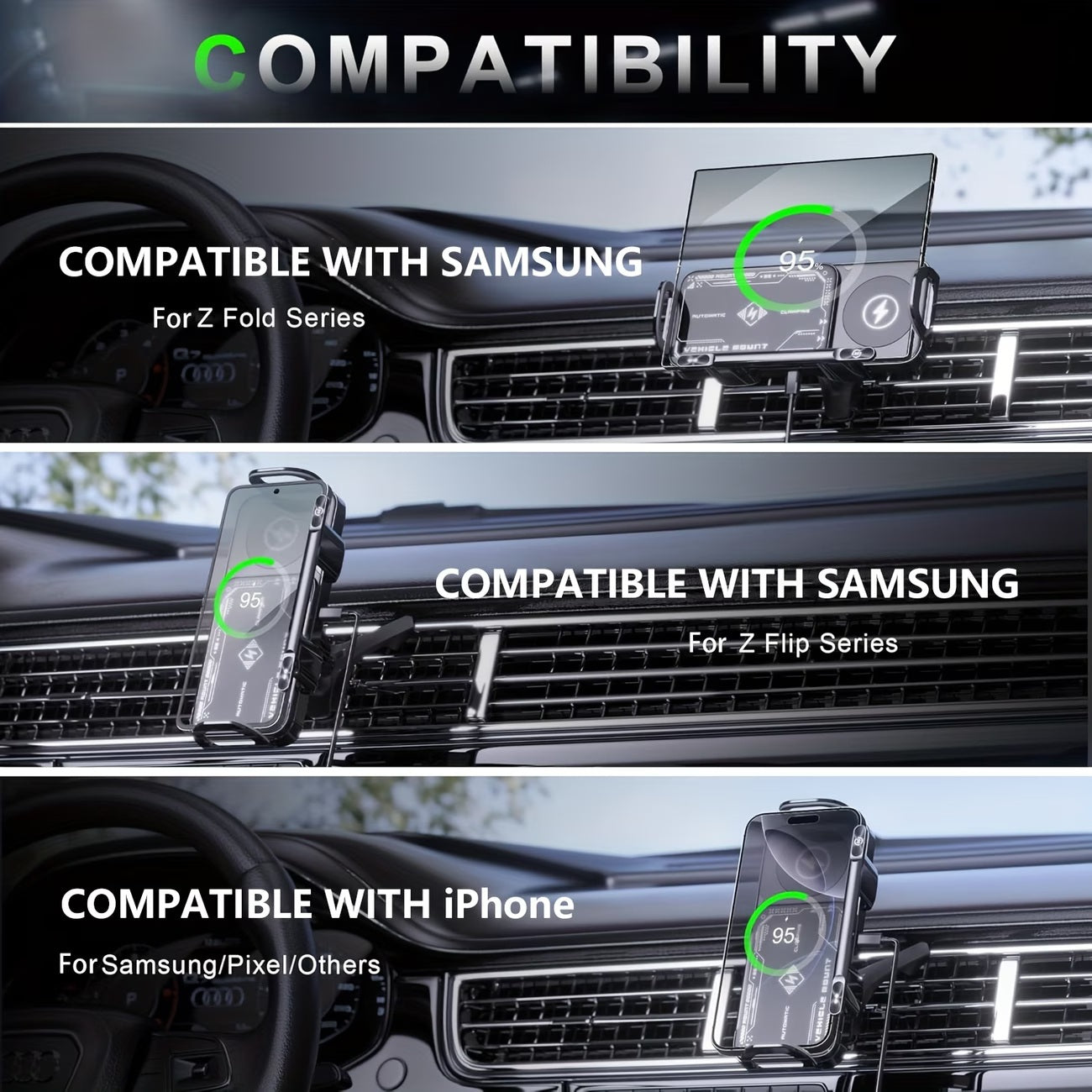 Wireless Charging Car Phone Mount – Auto Rotating 2-in-1 Fast Charger