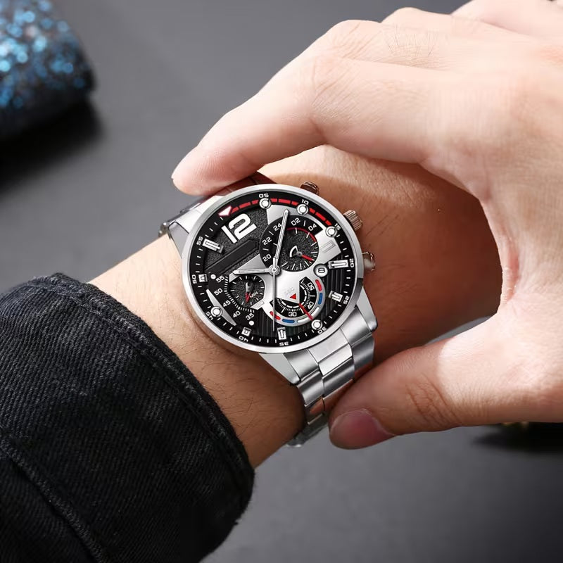 Premium Men’s 5-Piece Gift Set – Stylish Watch, Wallet, Glasses, Pen & Keychain