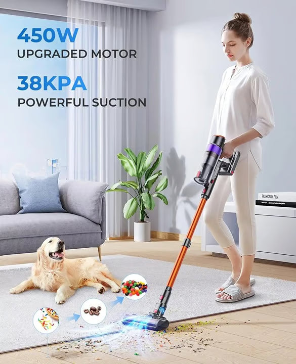 Smart Cordless Vacuum Cleaner 550W – 55 Min Runtime, Detachable Battery, Powerful Handheld Home Appliance